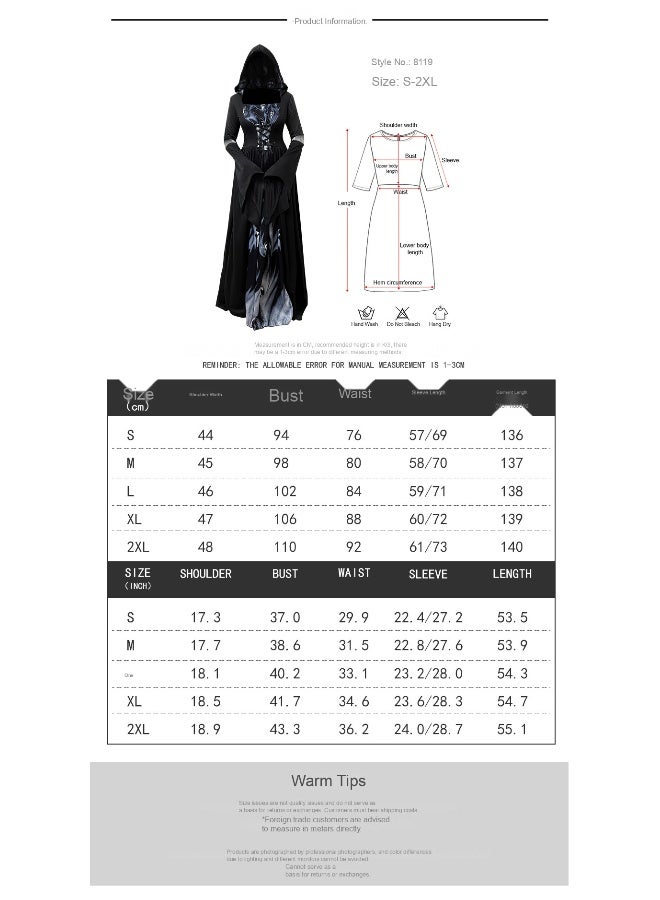 Women's Gothic Victorian Witch Vampire Dress Medieval Renaissance Halloween Cosplay Hooded Costume - Image 2