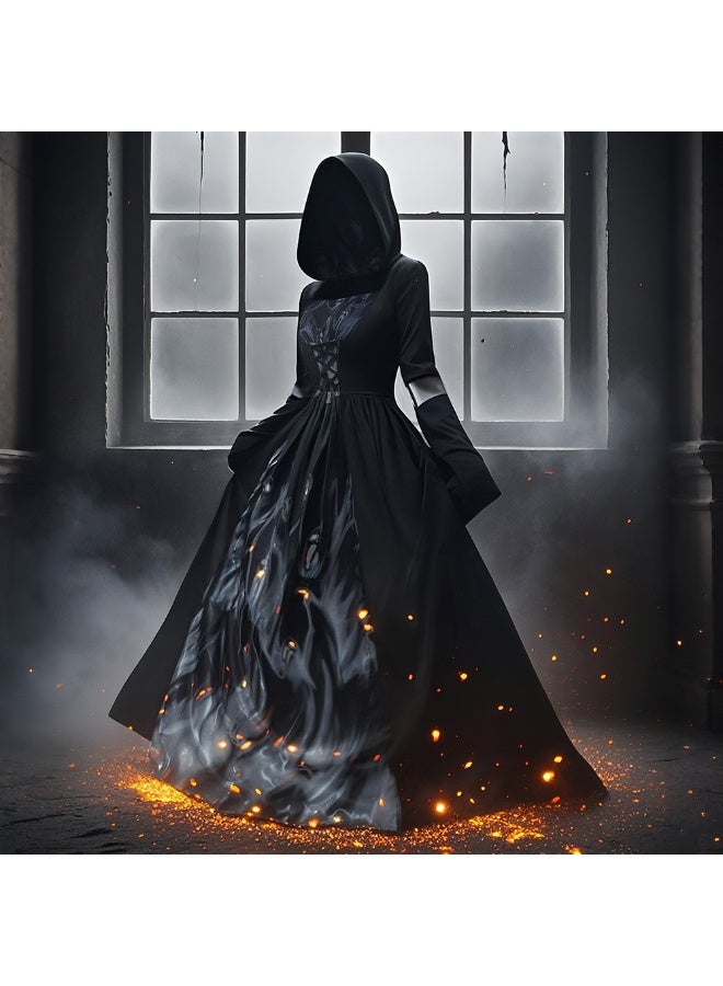 Women's Gothic Victorian Witch Vampire Dress Medieval Renaissance Halloween Cosplay Hooded Costume - Image 3