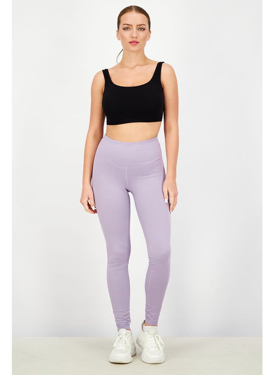 Tchibo Women Sportswear Fit Plain Training Leggings, Lilac  - Image 4