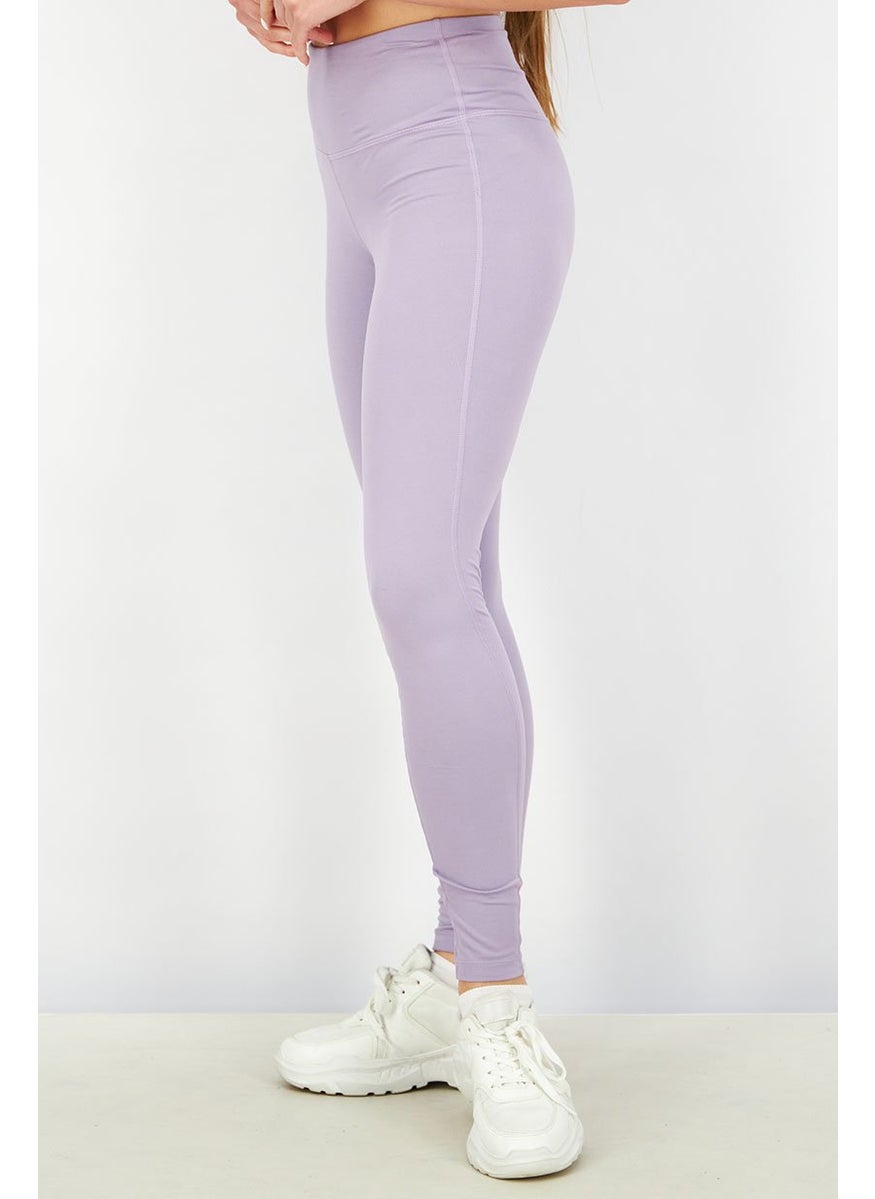 Tchibo Women Sportswear Fit Plain Training Leggings, Lilac  - Image 2