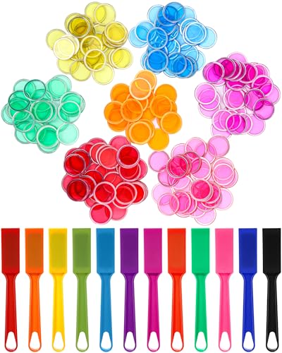 Sanwuta 12 Pcak Colors Magnetic Bingo Wands 350 Metal Translucent Chips Easy to Pick up Magnetic Bingo Chips Stem Kits for Science Learning Counting Family Game Night Activities Cute Color - Image 1
