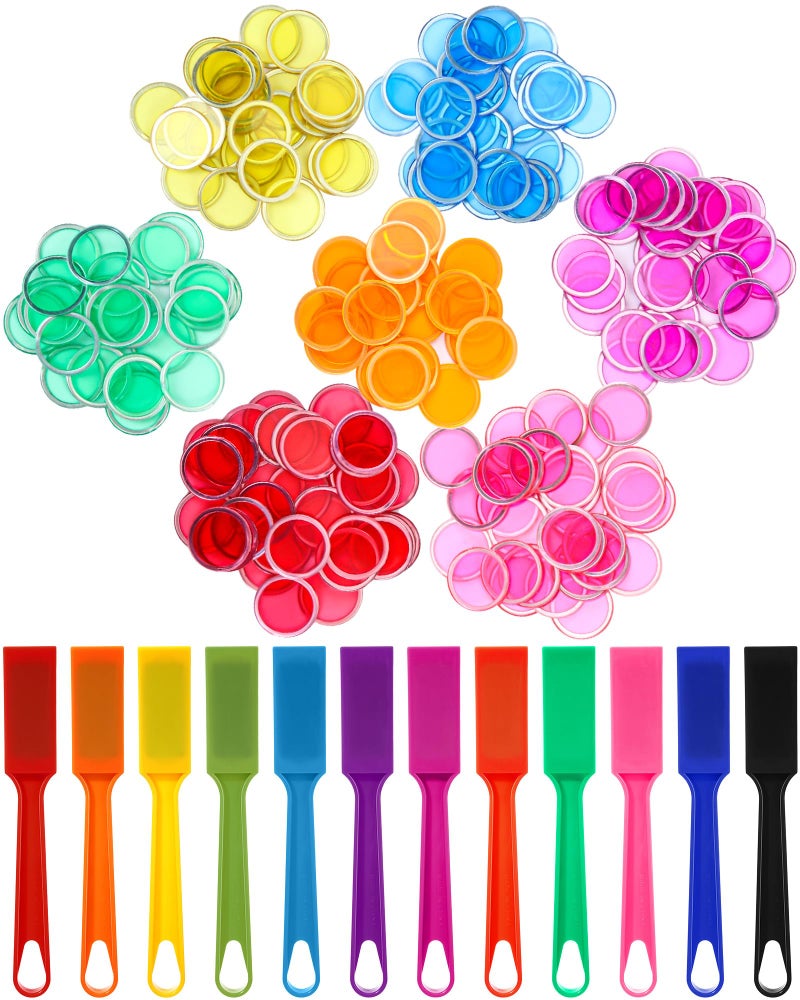 Sanwuta 12 Pcak Colors Magnetic Bingo Wands 350 Metal Translucent Chips Easy to Pick up Magnetic Bingo Chips Stem Kits for Science Learning Counting Family Game Night Activities Cute Color - Image 3