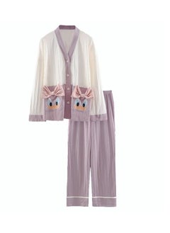 NIBEMINENT Couple Pajamas Set Long Sleeves Sleepwear for Men and Women Cute Plus Size Loungewear Spring Autumn Home Clothes Gift Boyfriend Girlfriend Husband Wife  - Image 1