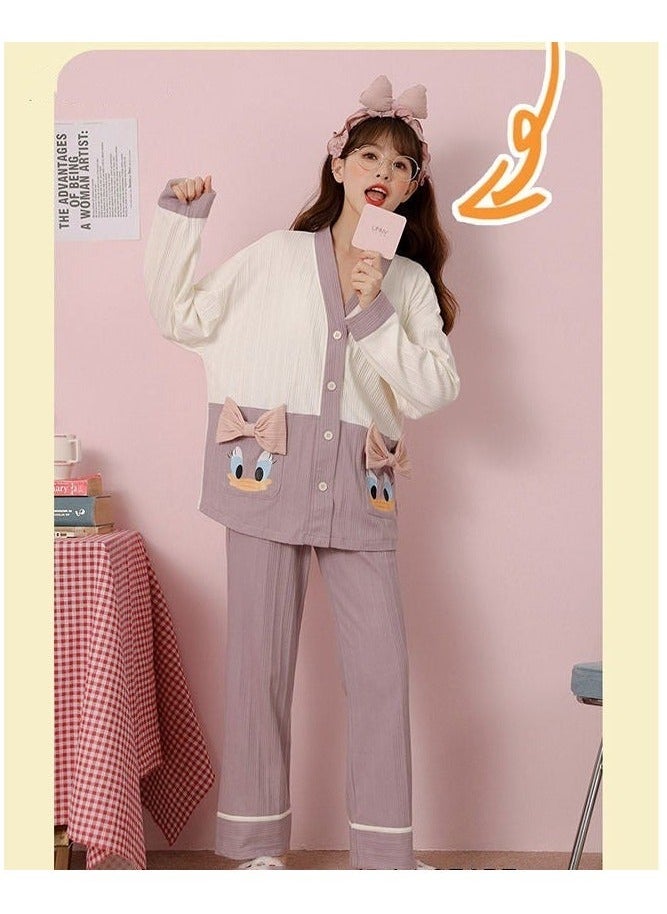 NIBEMINENT Couple Pajamas Set Long Sleeves Sleepwear for Men and Women Cute Plus Size Loungewear Spring Autumn Home Clothes Gift Boyfriend Girlfriend Husband Wife  - Image 3
