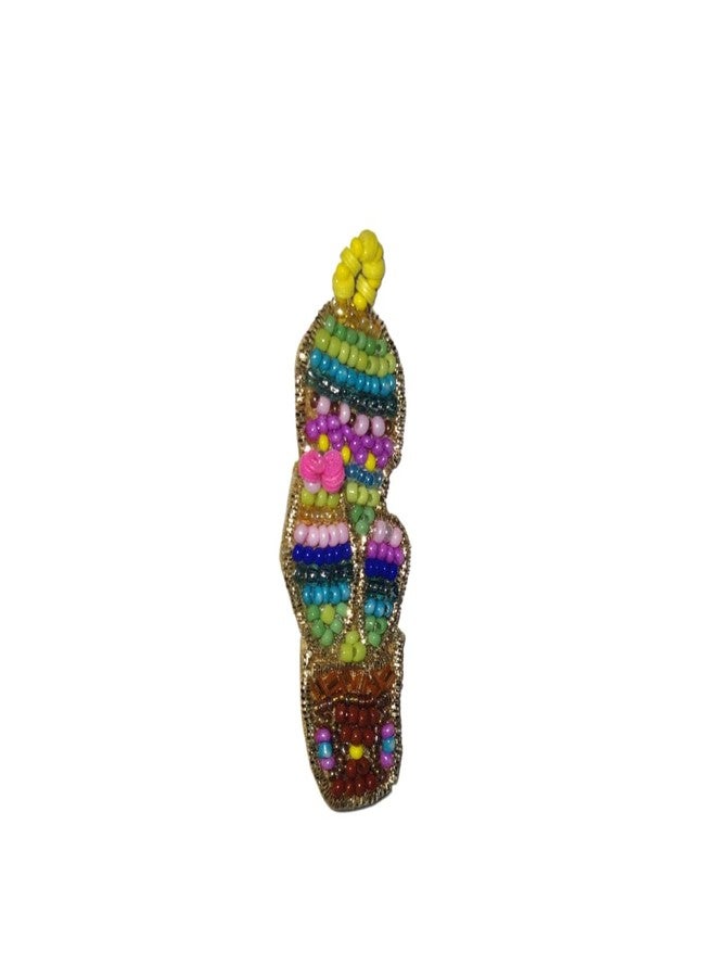 Abeo Handmade Beaded Cactus Brooch, Multicolour, 5-6.5 cm, Traditional Embroidered Design for Sarees and Accessories - Image 1