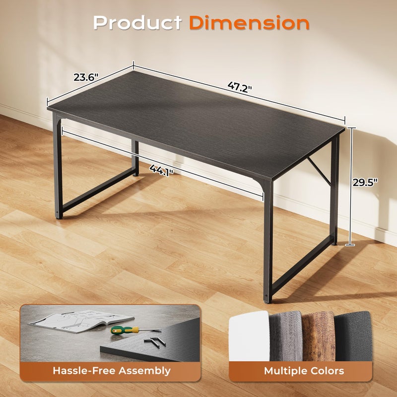 PRAISUN 47 X 24 Inch Computer Desk with Deeper Desktop, Gaming Office Writing Work Desk for Home Office, Study, Bedroom, Work from Home, Metal Frame, Black - Image 5