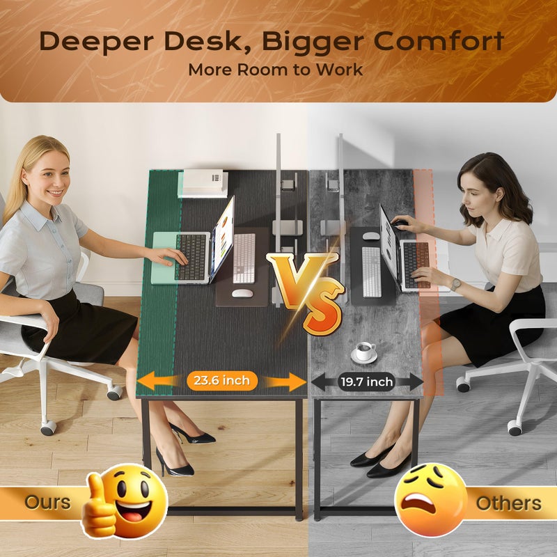 PRAISUN 47 X 24 Inch Computer Desk with Deeper Desktop, Gaming Office Writing Work Desk for Home Office, Study, Bedroom, Work from Home, Metal Frame, Black - Image 3