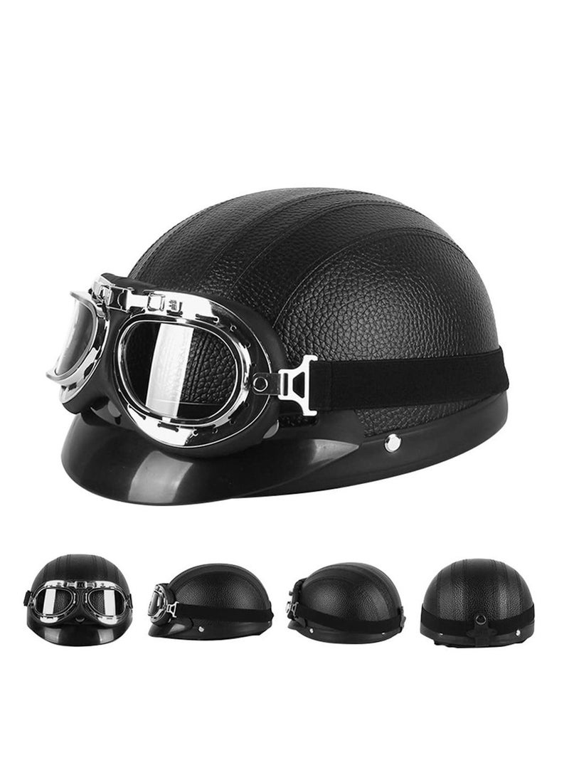 Generic Motorcycle Scooter Open Face Half Leather Helmet with Visor UV Goggles Retro Vintage Style  - Image 3