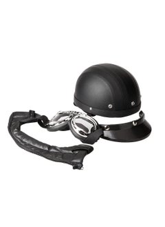 Generic Motorcycle Scooter Open Face Half Leather Helmet with Visor UV Goggles Retro Vintage Style  - Image 2