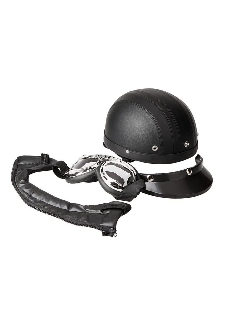 Generic Motorcycle Scooter Open Face Half Leather Helmet with Visor UV Goggles Retro Vintage Style  - Image 2