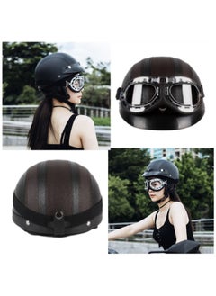 Generic Motorcycle Scooter Open Face Half Leather Helmet with Visor UV Goggles Retro Vintage Style  - Image 4