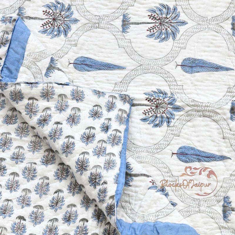 BLOCKS OF JAIPUR BLOCKS OF JAIPUR Original Pure Cotton Jaipuri Razai Hand Block Cypress Tree Print Reversible Comforter Lightweight AC Quilt Summer and Winter Bedding Throw Bed Blanket King Size 108X108 Inches  - Image 4