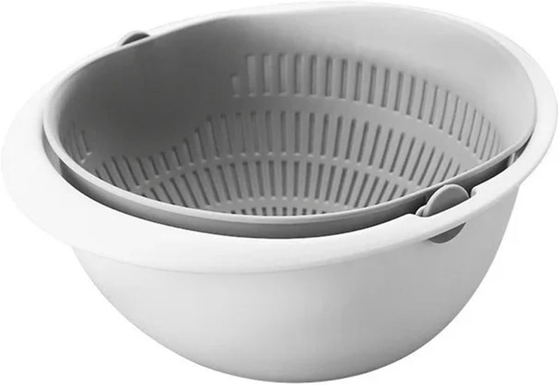 Kitchen Accessories Double Drain Basket Bowl Fruit Vegetables Washing Colanders Tools Spaghetti Drainer(Gray-1) - Image 2