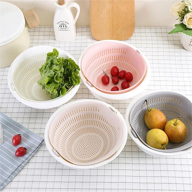 Kitchen Accessories Double Drain Basket Bowl Fruit Vegetables Washing Colanders Tools Spaghetti Drainer(Gray-1) - Image 5