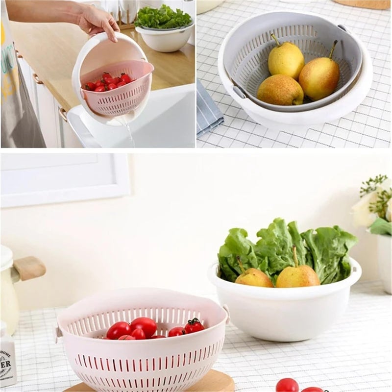 Kitchen Accessories Double Drain Basket Bowl Fruit Vegetables Washing Colanders Tools Spaghetti Drainer(Gray-1) - Image 3