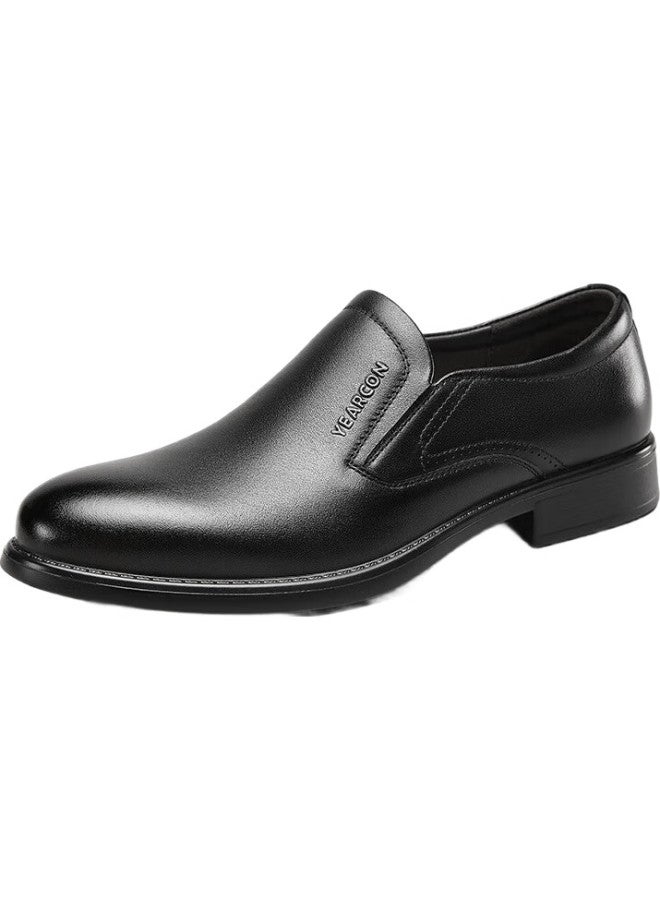 YEARCON Men'S Simple Business Casual Leather Shoes, Comfortable For Commuting And Work, Best Man Groom Wedding Shoes 96356W Black Size 39 - Image 1