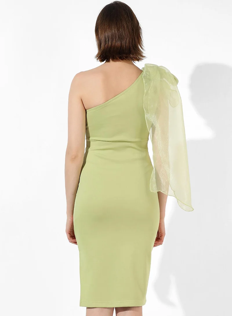 PINACOLADA  Women's Sage Green Organza-Detailed Bodycon Dress for Women | Best Price UAE