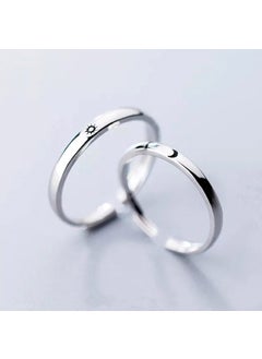 The Collection Moon and Star Couple Wedding Ring Set of 2 Silver Plated Adjustable Rings  - Image 2
