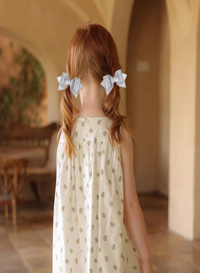 Miroksh 4in Glitter Silver Hair Bow Clips for Girls,2pc Sparkly Faux Leather Alligator Hair Pins Sequins Bowknot Barrettes,Teen Toddler Kids Wedding New Year Accessory Birthday Xmas Gift - Image 4