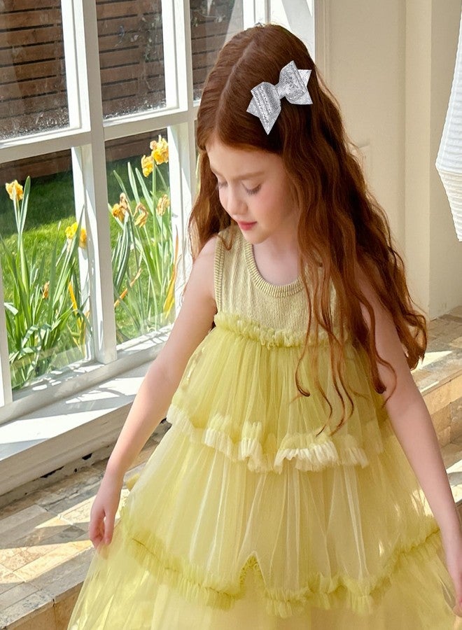 Miroksh 4in Glitter Silver Hair Bow Clips for Girls,2pc Sparkly Faux Leather Alligator Hair Pins Sequins Bowknot Barrettes,Teen Toddler Kids Wedding New Year Accessory Birthday Xmas Gift - Image 5