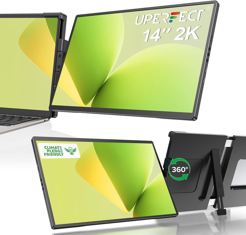 UPERFECT Laptop Screen Extender, 2K 14" 360°Unique Swivel Hinge w/ 180° Automatic Rotation, 2240x1400 QHD IPS Portable Monitor for 14"-17'' Laptops, Plug & Play with Mac, Wins, Dex (Only one Screen) - Image 1