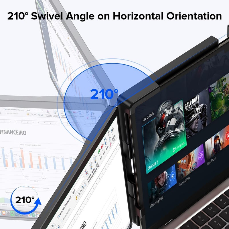 UPERFECT Laptop Screen Extender, 2K 14" 360°Unique Swivel Hinge w/ 180° Automatic Rotation, 2240x1400 QHD IPS Portable Monitor for 14"-17'' Laptops, Plug & Play with Mac, Wins, Dex (Only one Screen) - Image 4