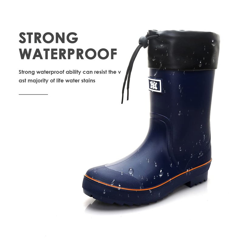 RIUETAR Rain Boots for Men, Waterproof Warm Rubber Boots Mens Garden Boots, Comfort Mid-Calf Lightweight Adjustable Raining Shoes, Elastic Chelsea Ankle Rain Boots Fishing Shoes for Yard Farm Outdoor Work - Image 3
