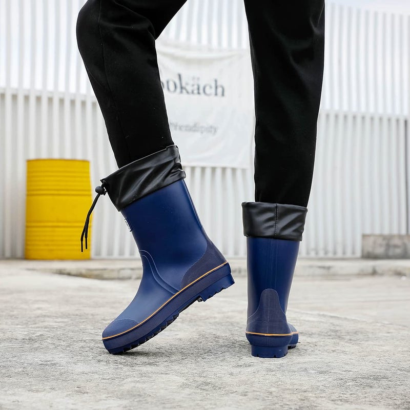 RIUETAR Rain Boots for Men, Waterproof Warm Rubber Boots Mens Garden Boots, Comfort Mid-Calf Lightweight Adjustable Raining Shoes, Elastic Chelsea Ankle Rain Boots Fishing Shoes for Yard Farm Outdoor Work - Image 2