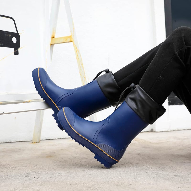 RIUETAR Rain Boots for Men, Waterproof Warm Rubber Boots Mens Garden Boots, Comfort Mid-Calf Lightweight Adjustable Raining Shoes, Elastic Chelsea Ankle Rain Boots Fishing Shoes for Yard Farm Outdoor Work - Image 5
