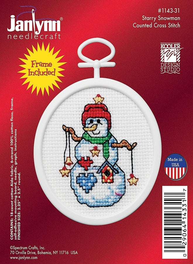 Janlynn Starry Snowman Mini Counted Cross Stitch Kit with Frame - Image 2
