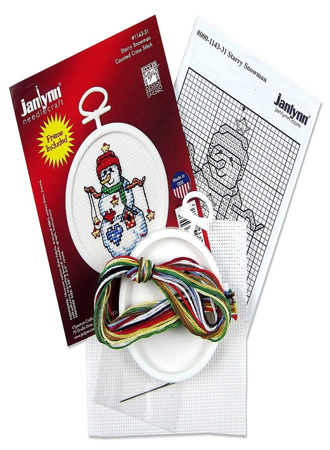 Janlynn Starry Snowman Mini Counted Cross Stitch Kit with Frame - Image 3