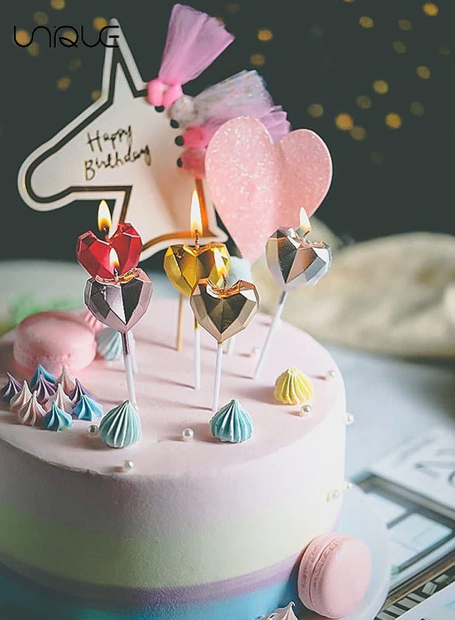 يونيك 5 حزمة شموع عيد ميلاد على شكل قلب ، الإبداعية 3D شمعة رومانسية كعكة الديكور اللوازم للأطفال الكبار ، متعدد الألوان كعكة توبر الشموع لحفل زفاف عيد ميلاد - Image 4