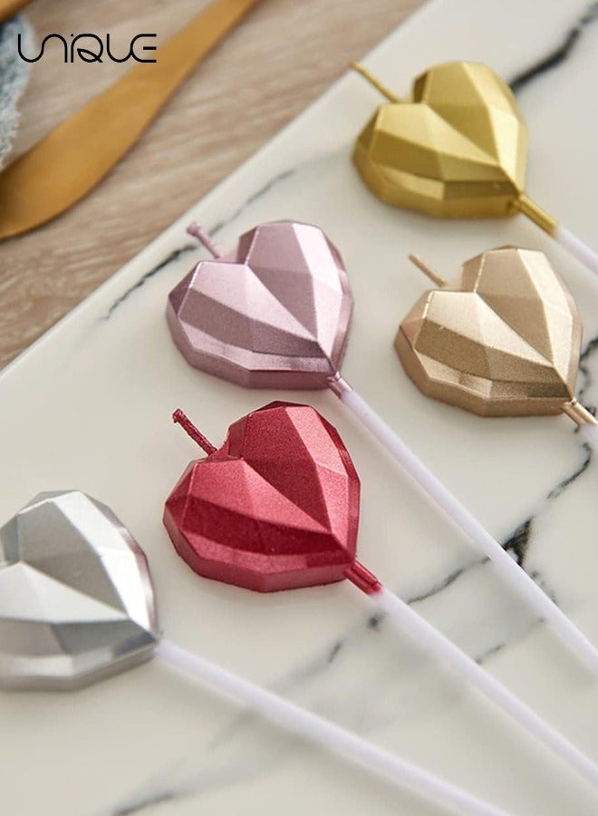 يونيك 5 حزمة شموع عيد ميلاد على شكل قلب ، الإبداعية 3D شمعة رومانسية كعكة الديكور اللوازم للأطفال الكبار ، متعدد الألوان كعكة توبر الشموع لحفل زفاف عيد ميلاد - Image 5