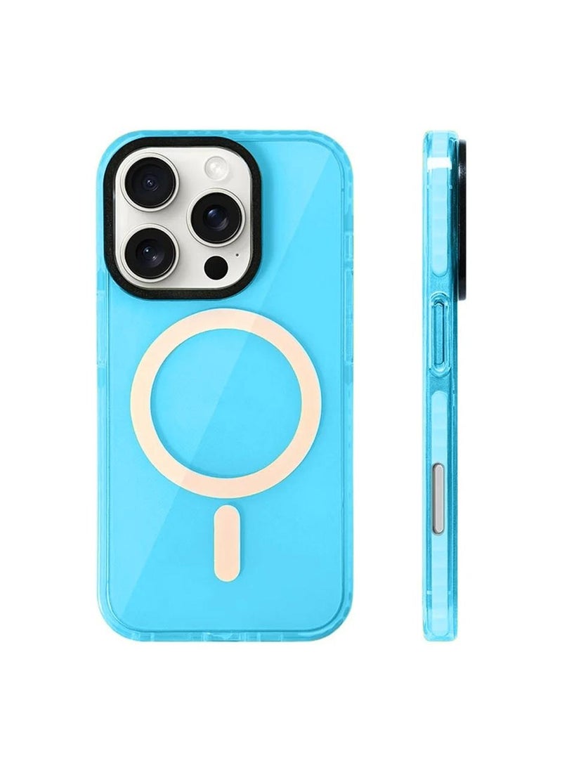 Techie - Apple iPhone 16 Pro Max MagSafe Trendy Neon Clear Color Vibrant Fluorescent Design Case Shockproof Cover with Transparent Design, Enhanced Grip and Camera Lens Protection Frame - Blue - Image 1