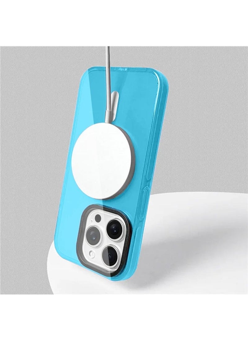 Techie - Apple iPhone 16 Pro Max MagSafe Trendy Neon Clear Color Vibrant Fluorescent Design Case Shockproof Cover with Transparent Design, Enhanced Grip and Camera Lens Protection Frame - Blue - Image 1