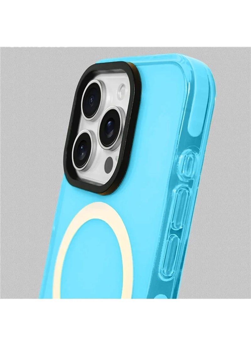 Techie - Apple iPhone 16 Pro Max MagSafe Trendy Neon Clear Color Vibrant Fluorescent Design Case Shockproof Cover with Transparent Design, Enhanced Grip and Camera Lens Protection Frame - Blue - Image 1