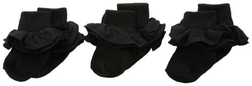 Jefferies Socks جوارب جيفري للبنات الصغيرات مزينة بكشكشة ضبابية (عبوة من 3)، أسود، صغير (2143) - Image 3