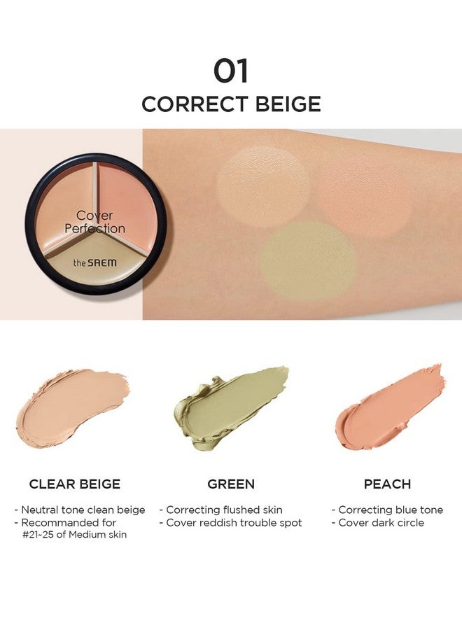 THESAEM THE SAEM Cover Perfection Triple Pot Concealer - 3 Color Concealer with Clear Beige, Green & Peach Shades - Full Coverage Concealer to Correct & Conceal Redness, Dark Circles, 01 Correct Beige - Image 3