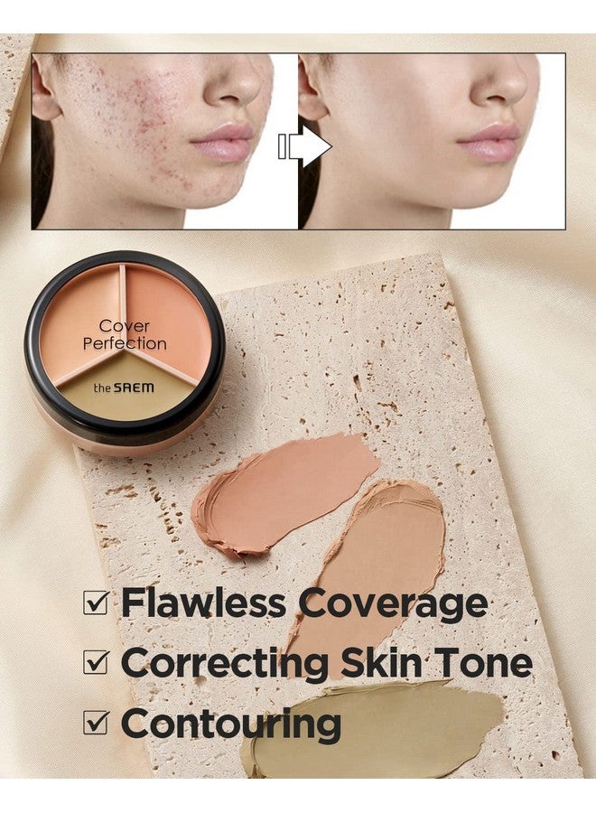 THESAEM THE SAEM Cover Perfection Triple Pot Concealer - 3 Color Concealer with Clear Beige, Green & Peach Shades - Full Coverage Concealer to Correct & Conceal Redness, Dark Circles, 01 Correct Beige - Image 2