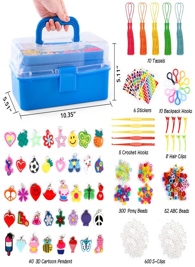INSCRAFT 17500+ Rubber Loom Bands with 3 Layer Deep Blue Container, 28 Colors, 600 S-Clips, 352 Beads, 40 Cartoon Pendant, Bracelet Making Refill Kit for Kids - Image 2