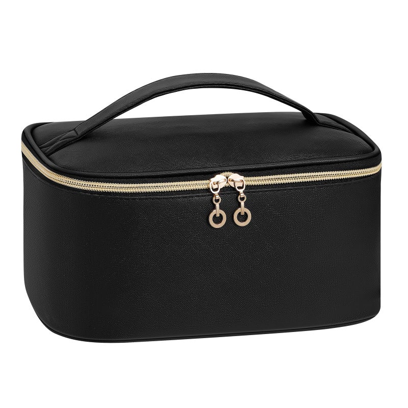 senbowe Travel Makeup Bag, Large Capacity Cosmetic Bags for Women,Portable Waterproof Leather Toiletry Bag Make Up Organizer Bag with Divider and Handle - Image 1