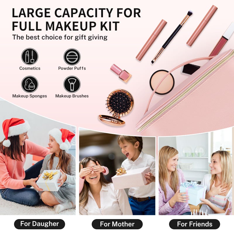 senbowe Travel Makeup Bag, Large Capacity Cosmetic Bags for Women,Portable Waterproof Leather Toiletry Bag Make Up Organizer Bag with Divider and Handle - Image 5