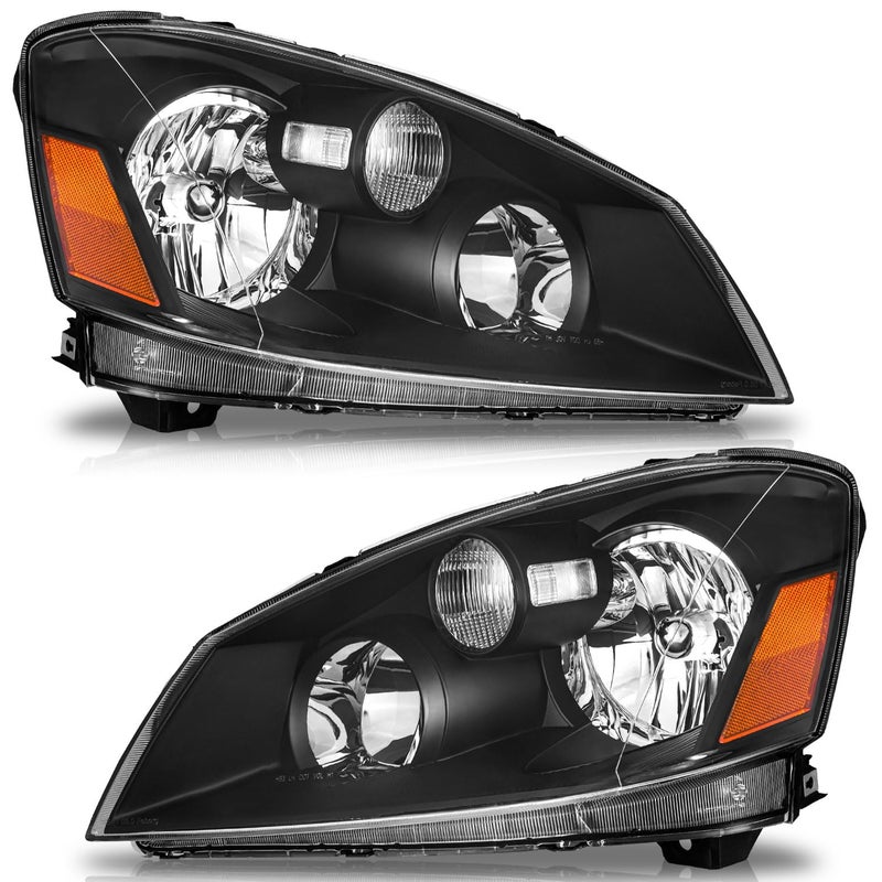 WEELMOTO Halogen Headlights for 20052006 Nissan Altima Headlight Assembly Compatible with 0506 Altima Black Housing Amber Reflector Does NOT fit Factory HID models