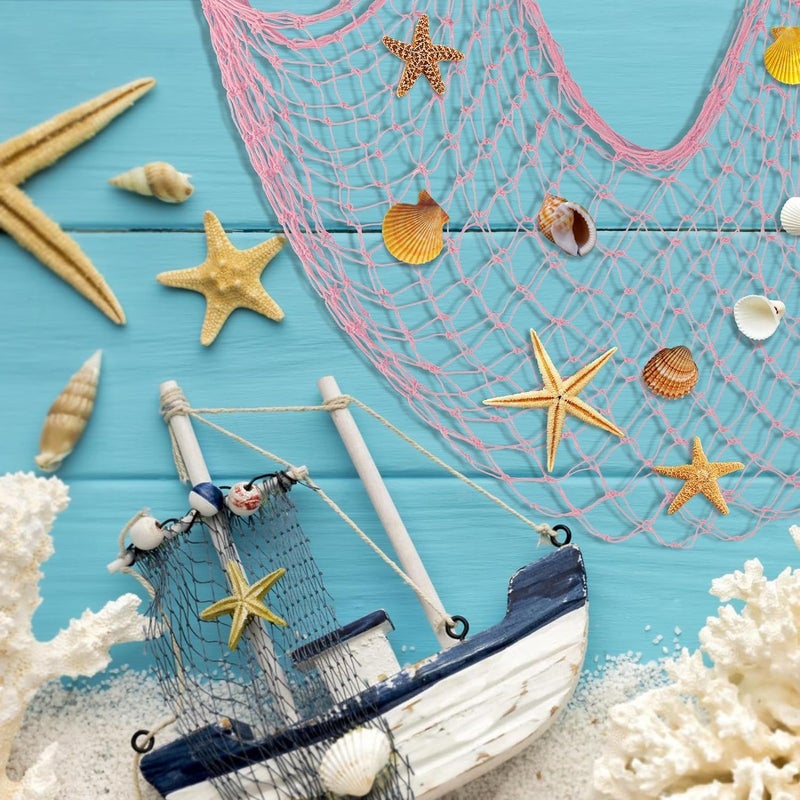 ZUEXT Fishing Nets Light Pink/Beige 80x40 Inch  2PCS Picture Fish Net  Cotton Mermaid Net for Hawaiian Nautical Beach Party  Fishnet Photo Display  Sea Themed FishNet Decor Balloon Net - Image 4
