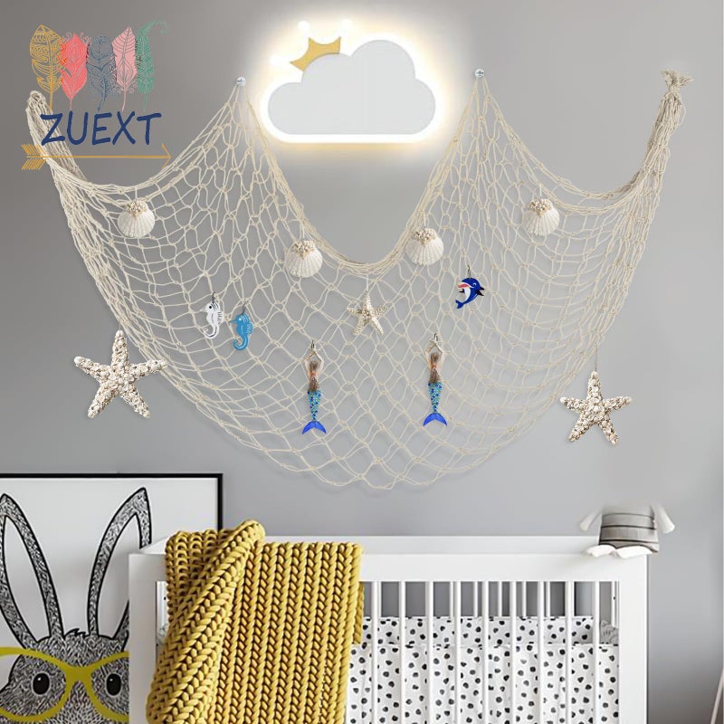 ZUEXT Fishing Nets Light Pink/Beige 80x40 Inch  2PCS Picture Fish Net  Cotton Mermaid Net for Hawaiian Nautical Beach Party  Fishnet Photo Display  Sea Themed FishNet Decor Balloon Net - Image 3