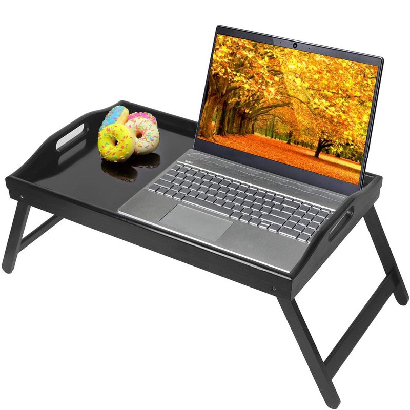 Artmalle Bed Tray Table with Folding Legs Kitchen Breakfast Food Tray Platters Serving Tray Foldable TV Table Laptop Computer Desk Snack TrayBlack Large 