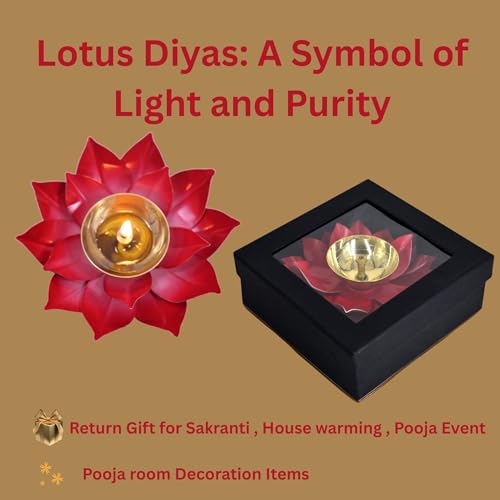 EIN SOF Brass Lotus Flower Home Decoration Diya for Puja – 5 inches Pooja & Home Decoration Akhand Diyas , Decorative Diwali Christmas & Return Gift Item - Red - Image 3