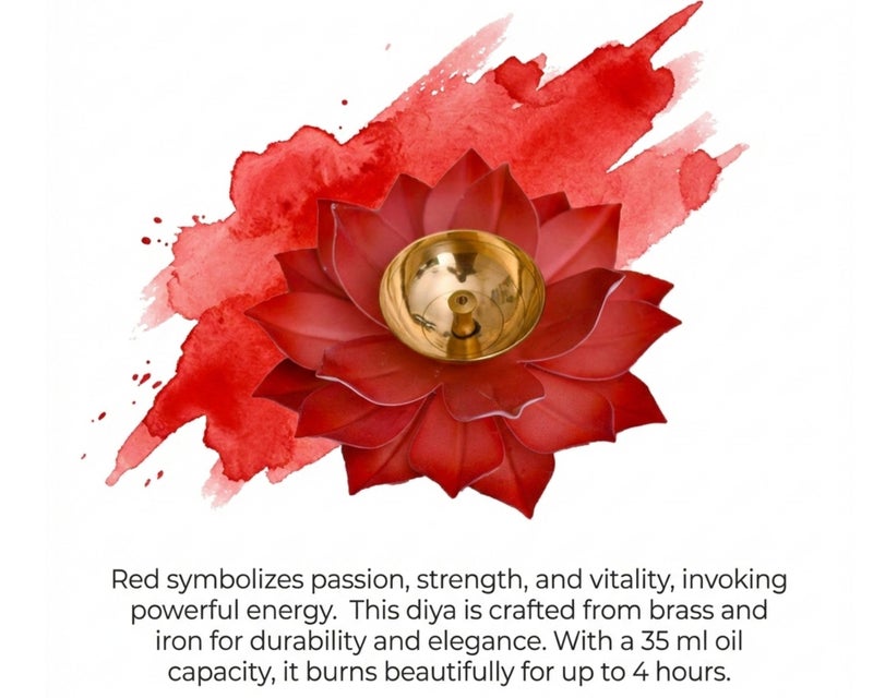 EIN SOF Brass Lotus Flower Home Decoration Diya for Puja – 5 inches Pooja & Home Decoration Akhand Diyas , Decorative Diwali Christmas & Return Gift Item - Red - Image 2