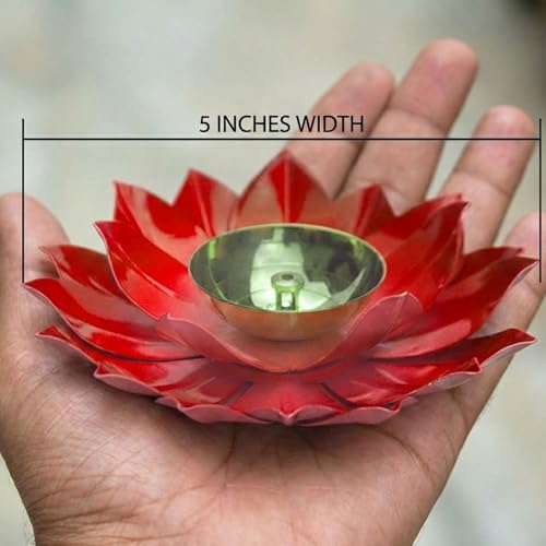 EIN SOF Brass Lotus Flower Home Decoration Diya for Puja – 5 inches Pooja & Home Decoration Akhand Diyas , Decorative Diwali Christmas & Return Gift Item - Red - Image 4