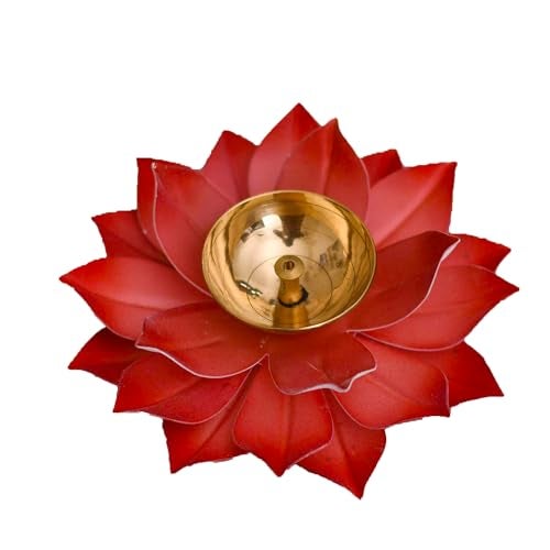 EIN SOF Brass Lotus Flower Home Decoration Diya for Puja – 5 inches Pooja & Home Decoration Akhand Diyas , Decorative Diwali Christmas & Return Gift Item - Red - Image 1